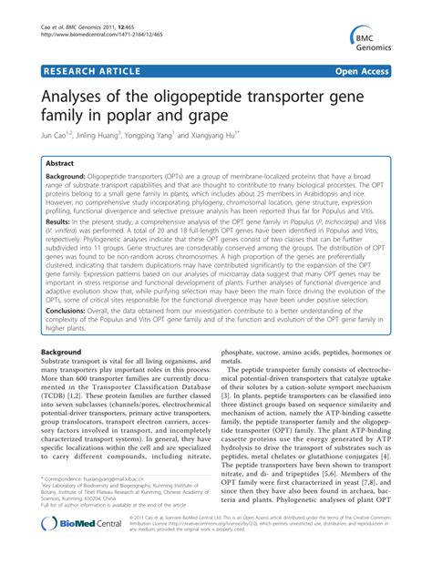 opt and ysl multigene family|Analyses of the oligopeptide transporter gene family in poplar and .